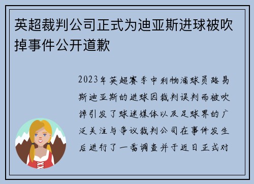 英超裁判公司正式为迪亚斯进球被吹掉事件公开道歉